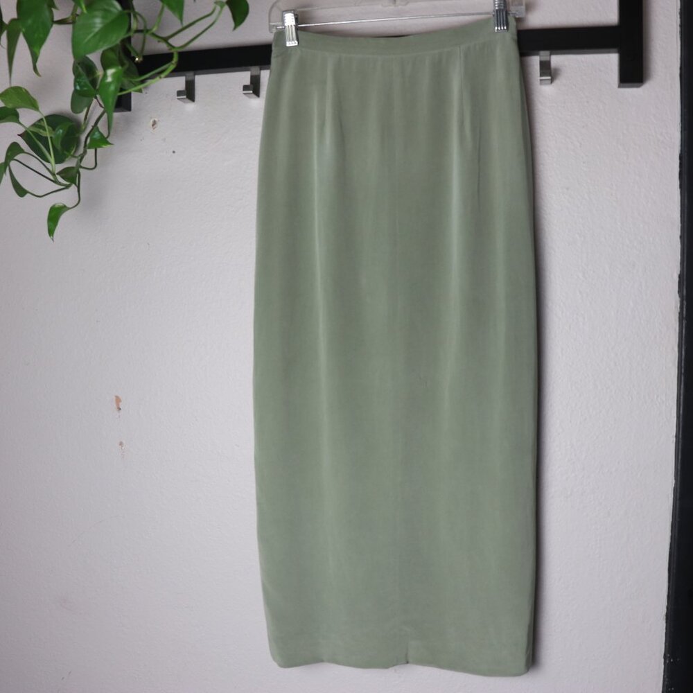 Dana Buchman 100% Silk Sage Green Midi Skirt, Size 6